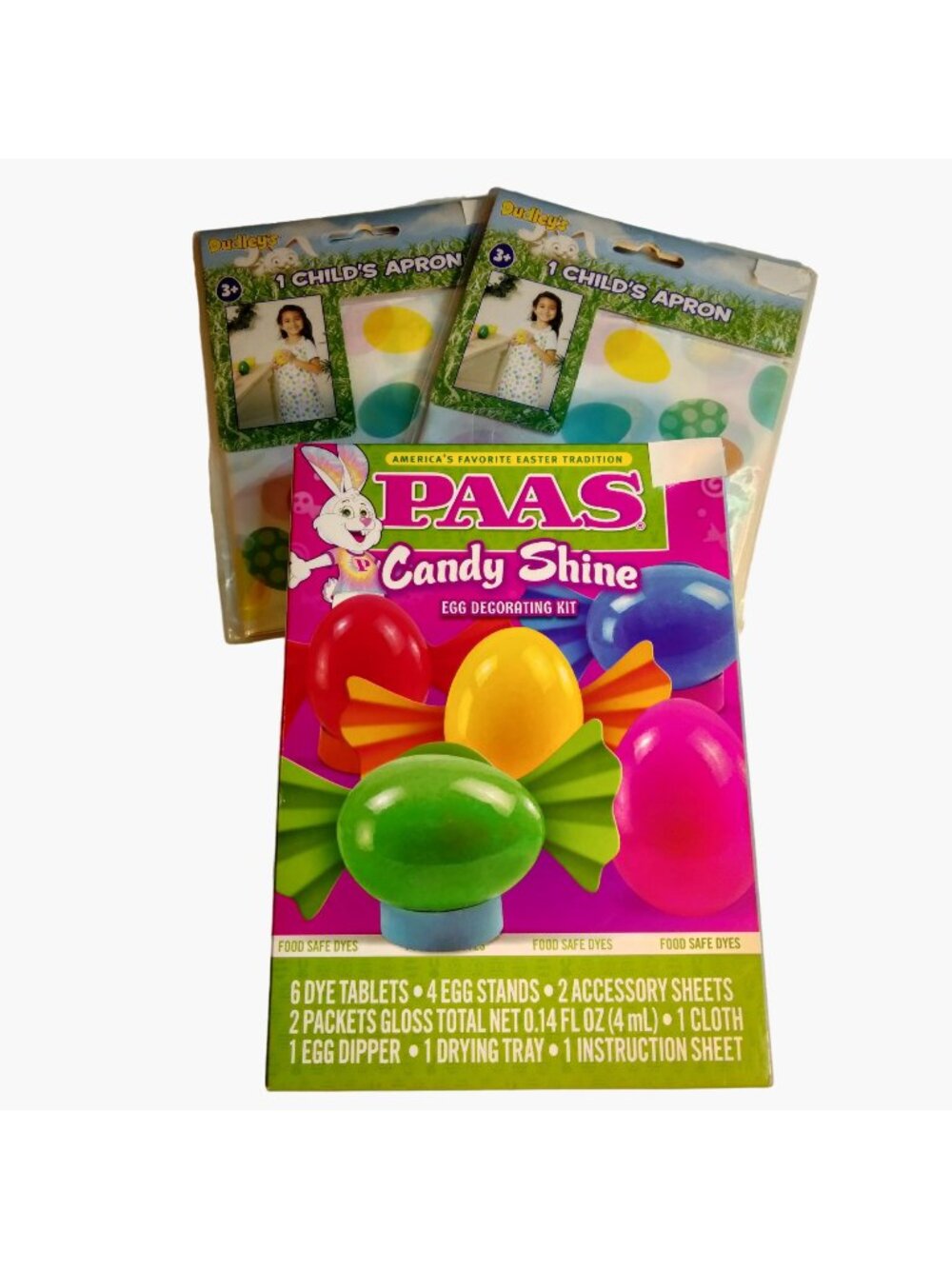 Easter Egg Decorating Kit Aprons Paas Candy Shine Dye Stickers Stand Dipper Tray
